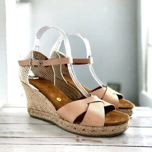 Maypol Pink Faux Leather Woven Wedge Heel Espadrille Sandals Size 9